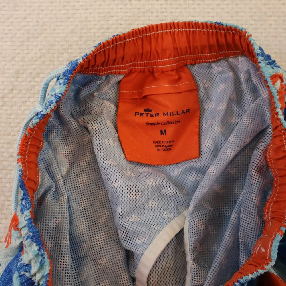 Peter Millar Mens M Swim Trunks Blue Orange Crab Print Seaside Collection